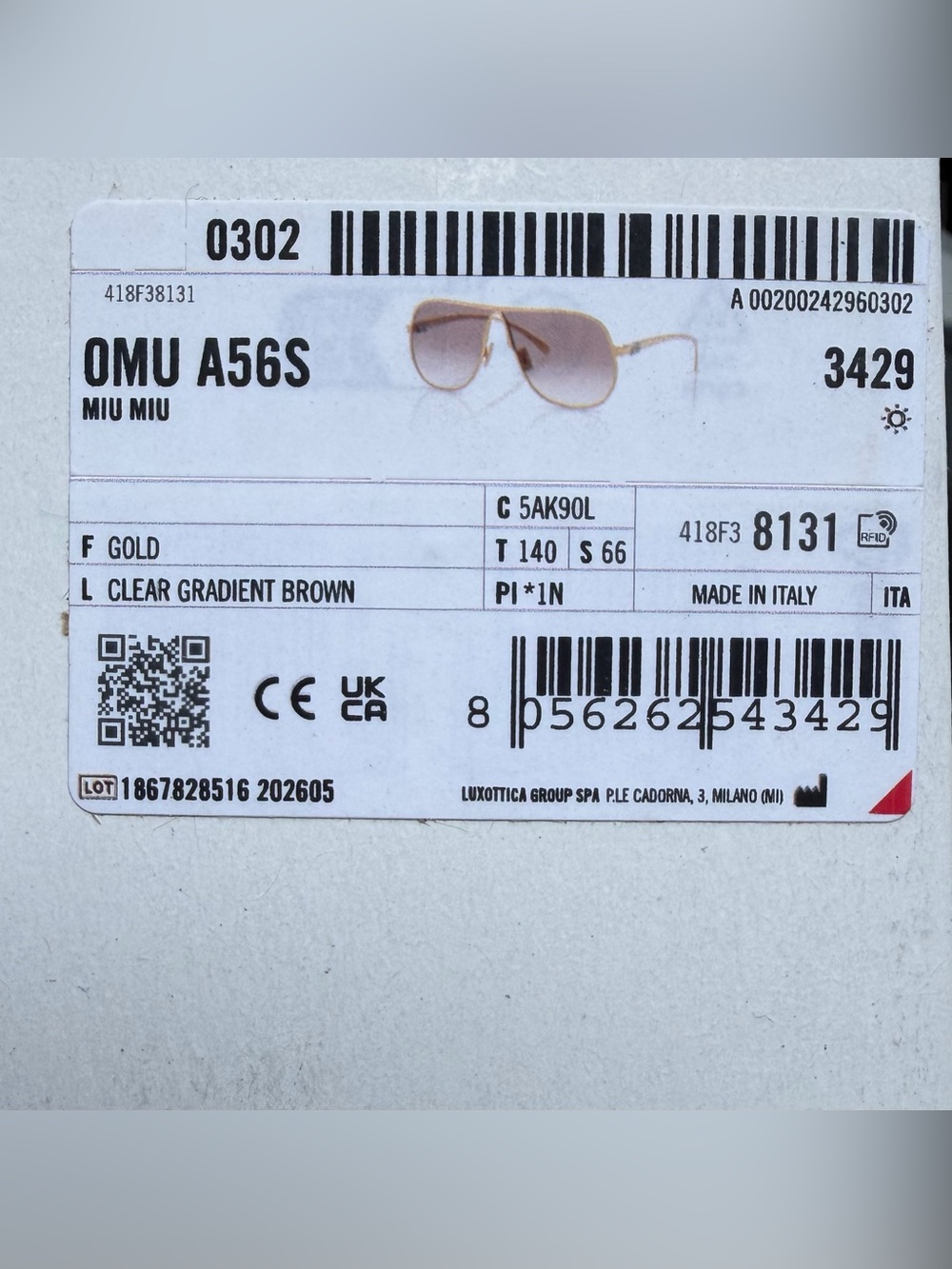 MIU MIU MU A56S 5AK90L Gold Brown Gradient Lens Aviator Sunglasses AUTHENTIC - Picture 8 of 8